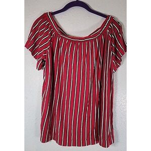 Ann Taylor's loft women's‎ red striped short sleeve Off The Shoulder top sz LG
